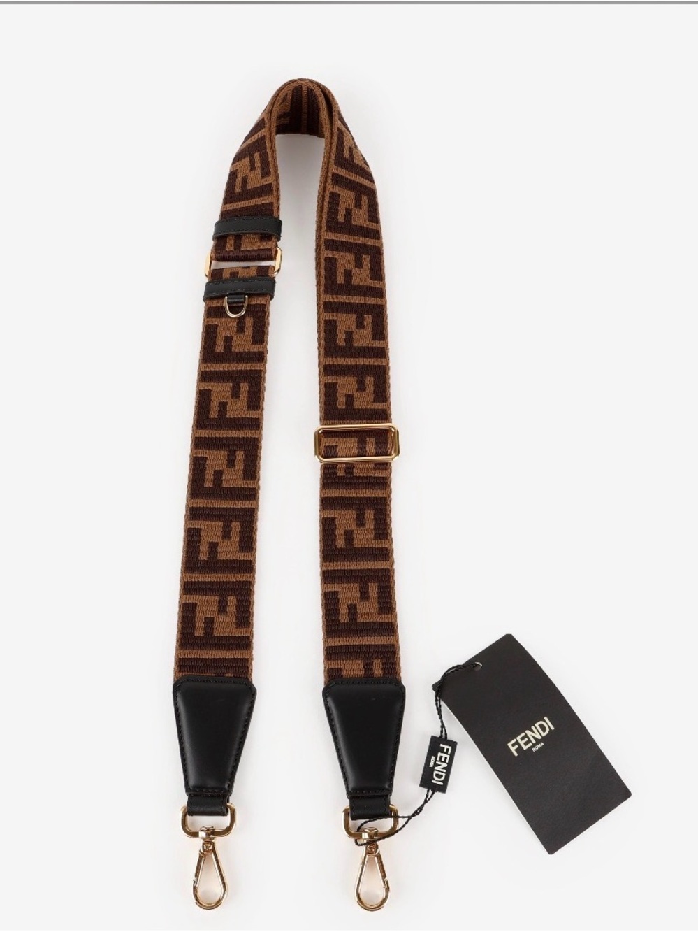 Fendi Brown FF Jacquard Adjustable Bag Strap with Gold-Tone Hardware